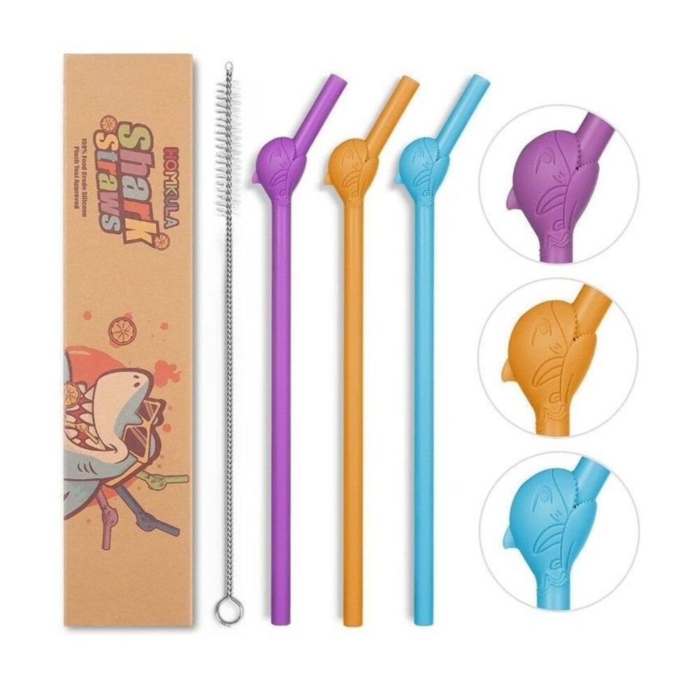 Silicone Straws Reusable Shark 20oz to 32oz Bendable 3PC